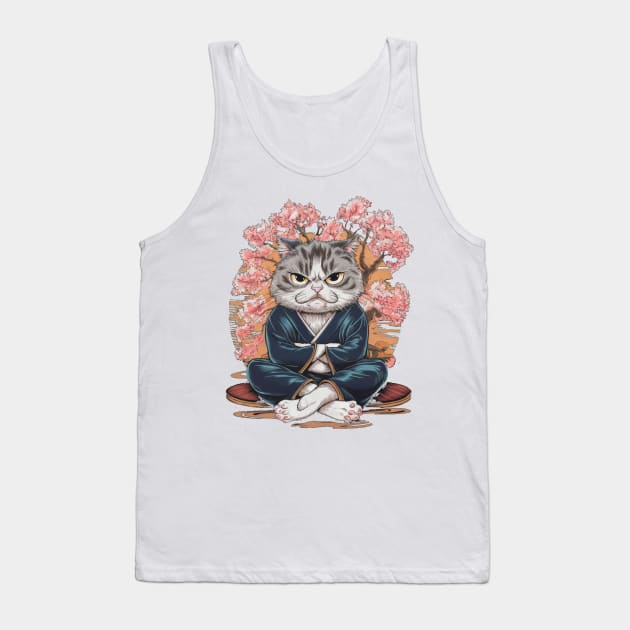 Sullen Cat Japanese Art Print Tank Top by SimpliPrinter